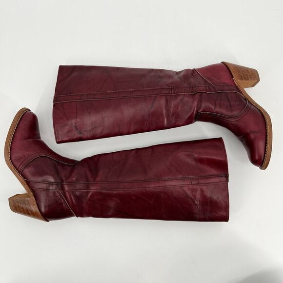 Vtg 70s Dexter Campus Boots Women 6 Burgundy Leather Tall Stacked High Heel READ - Picture 2 of 8